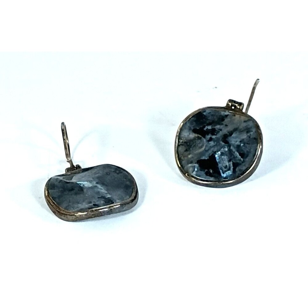 Silpada W1876 Sterling Silver Gray Feldspar Wavy Round Dangle Earrings Retired